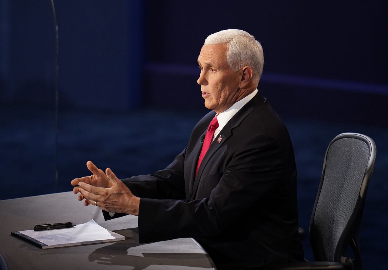 Vice President Mike Pence responds during the vice presidential debate on Wednesday in Salt Lake City. 