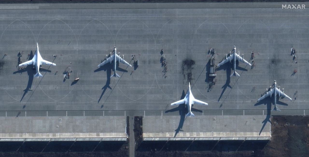 A satellite image shows bomber aircraft at Engels Air Base in Saratov,?Russia, on December 4.