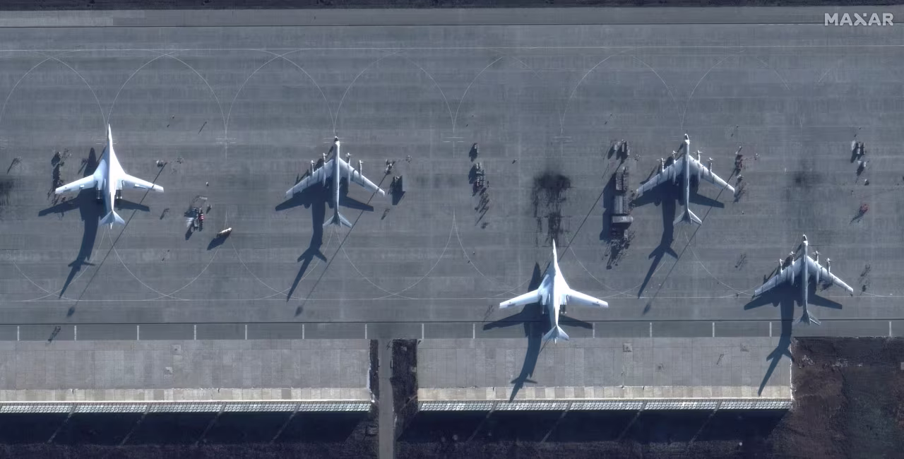 A satellite image shows bomber aircraft at Engels Air Base in Saratov, Russia, on December 4.