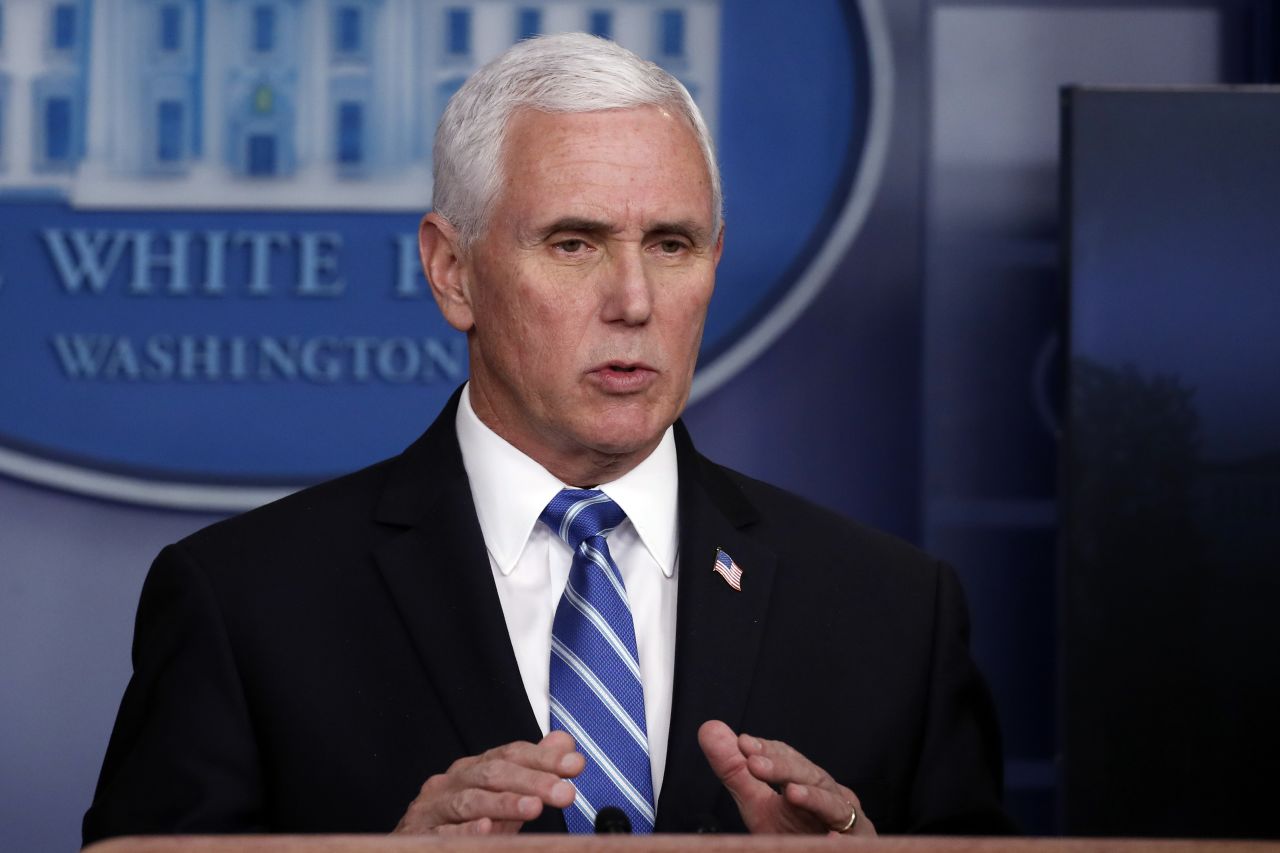 Vice President Mike Pence speaks about the coronavirus during a briefing at the White House on April 23.