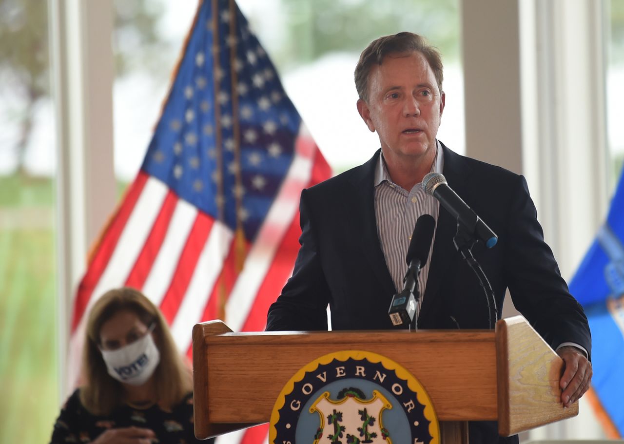 Gov. Ned Lamont speaks at the 19th annual 9/11 Memorial ceremony at Sherwood Island State Park Thursday, September 9, in Westport, Connecticut. 