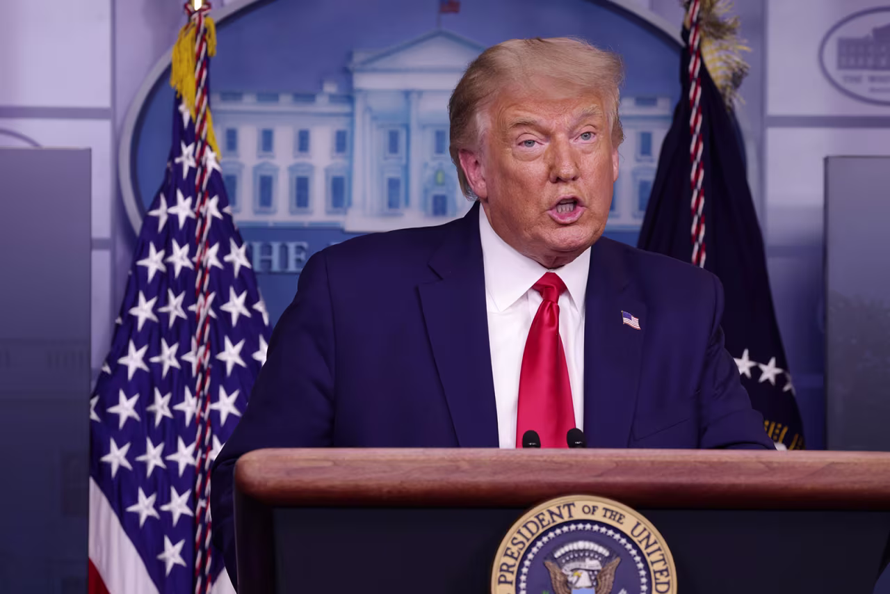 President Donald Trump speaks to the press during a news conference in the White House on Wednesday in Washington.