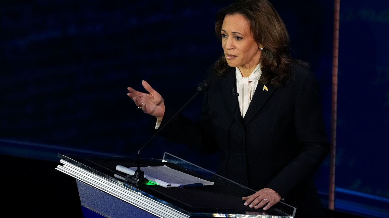 Harris speaks during a presidential debate with former President Donald Trump at the National Constitution Center on Tuesday in Philadelphia.