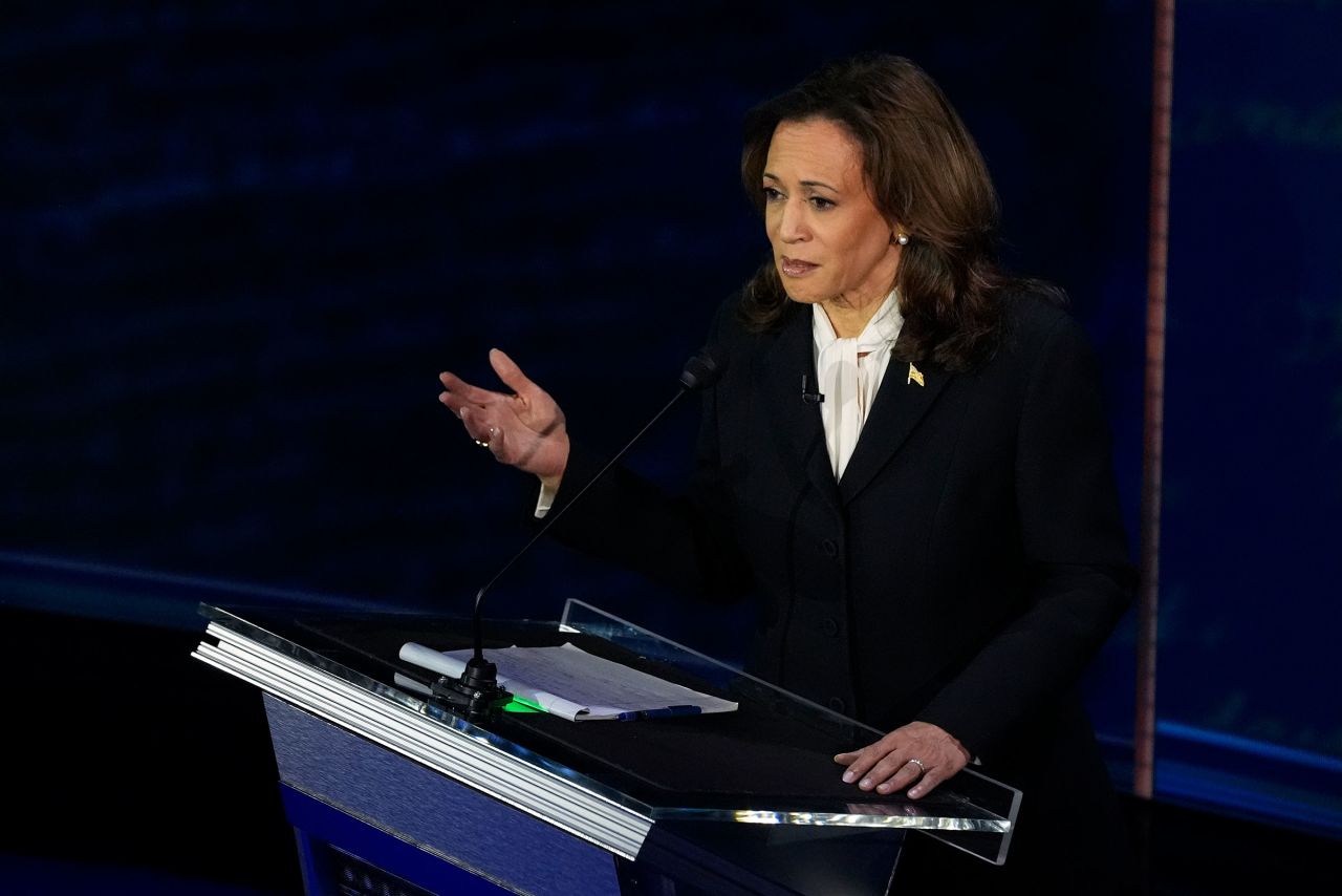 Harris speaks during a presidential debate with former President Donald Trump at the National Constitution Center on Tuesday in Philadelphia.