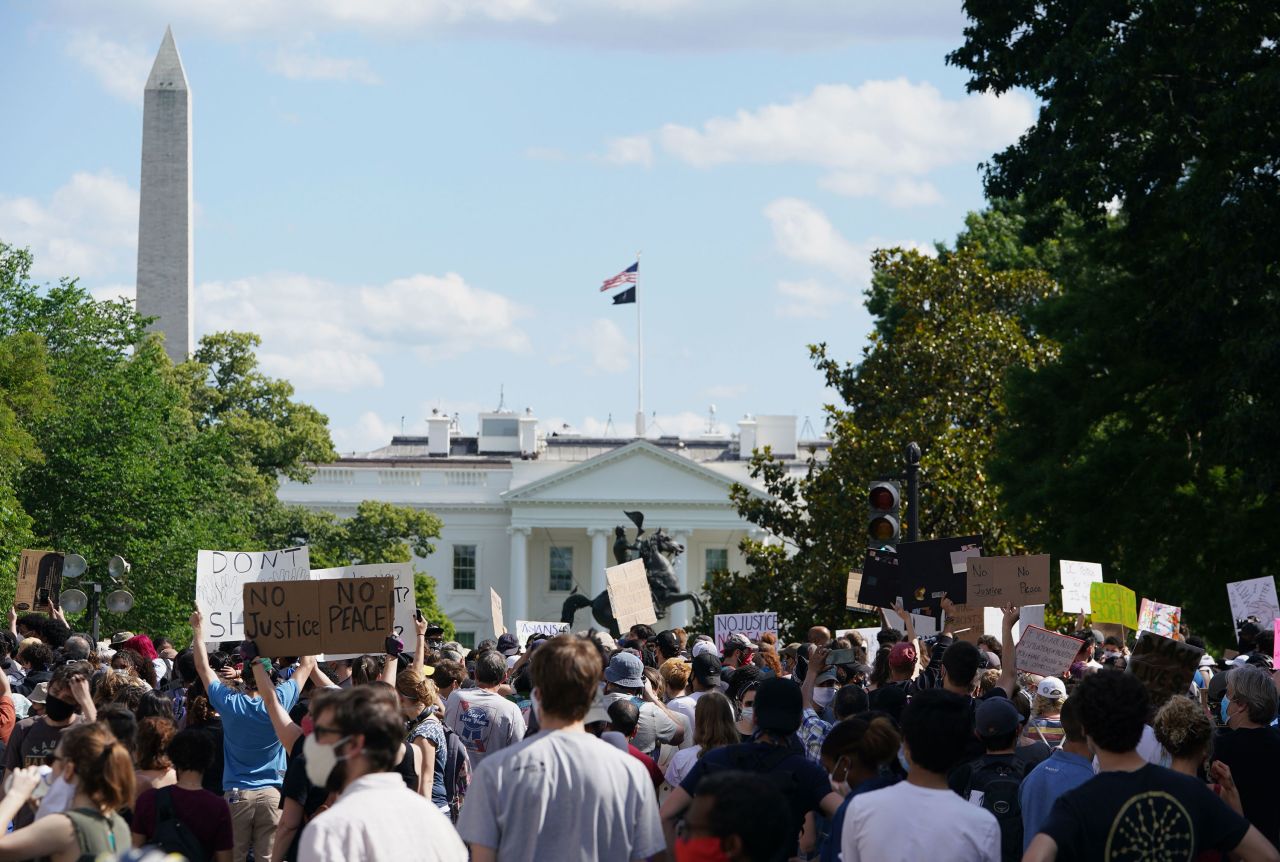 Demonstrators gather near the White House on May 31 in Washington. 