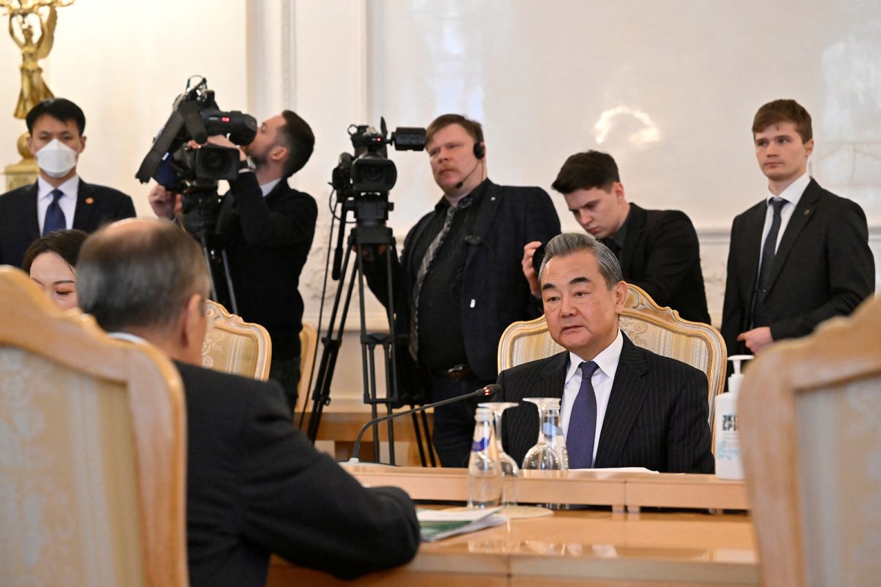 China's Director of the Office of the Central Foreign Affairs Commission Wang Yi attends a meeting with Russia's Foreign Minister Sergei?Lavrov?in Moscow, Russia, on February 22.