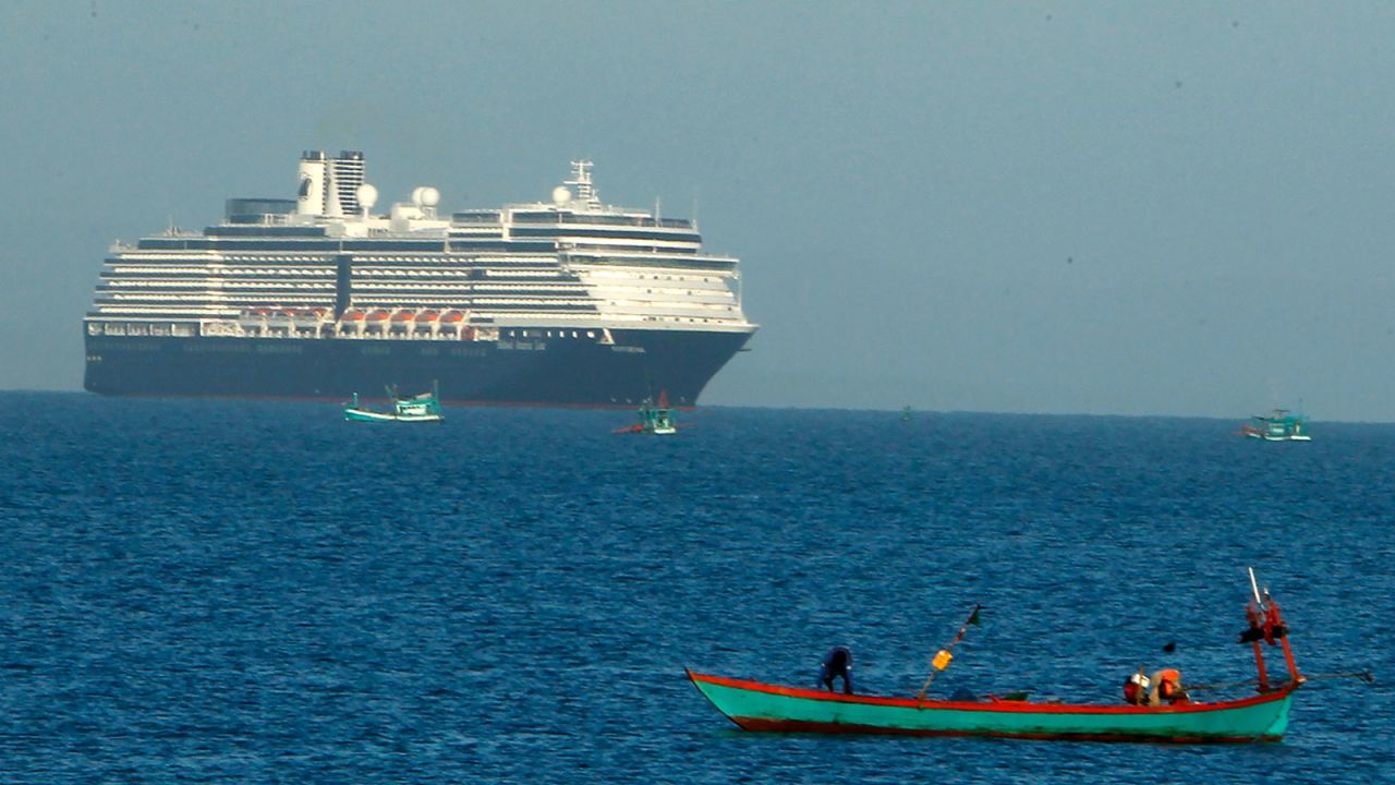 The MS Westerdam sails off Sihanoukville, Cambodia, on Thursday, February 13, 2020.