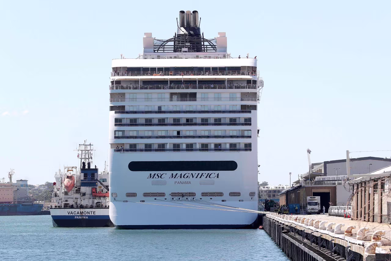 The MSC Magnifica cruise ship is seen docked during a refueling stopover in Fremantle, Australia, on March 24.