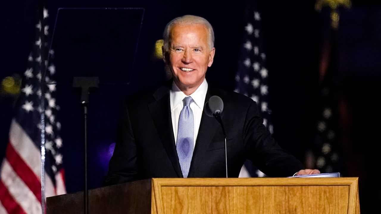 President-elect Joe Biden speaks Saturday, November 7 in Wilmington, Delaware.