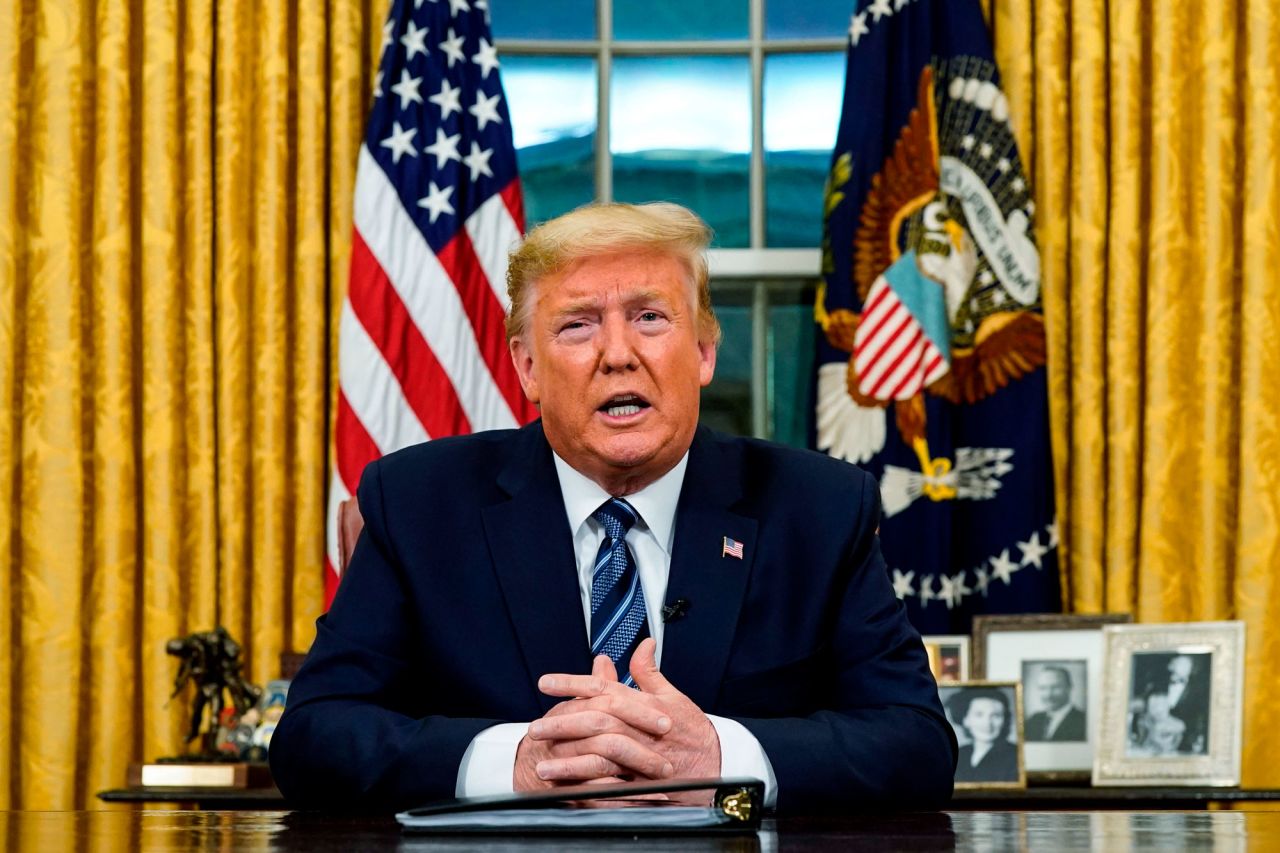 US President Donald Trump addresses the Nation from the Oval Office about the widening novel coronavirus in Washington on March 11.