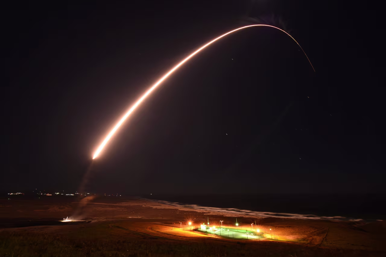 In this photo released by the U.S. Army Space and Missile Defense Command, an unarmed Minuteman 3 intercontinental ballistic missile launches during an operation test at Vandenberg Air Force Base, California, on Tuesday, February 23, 2021.