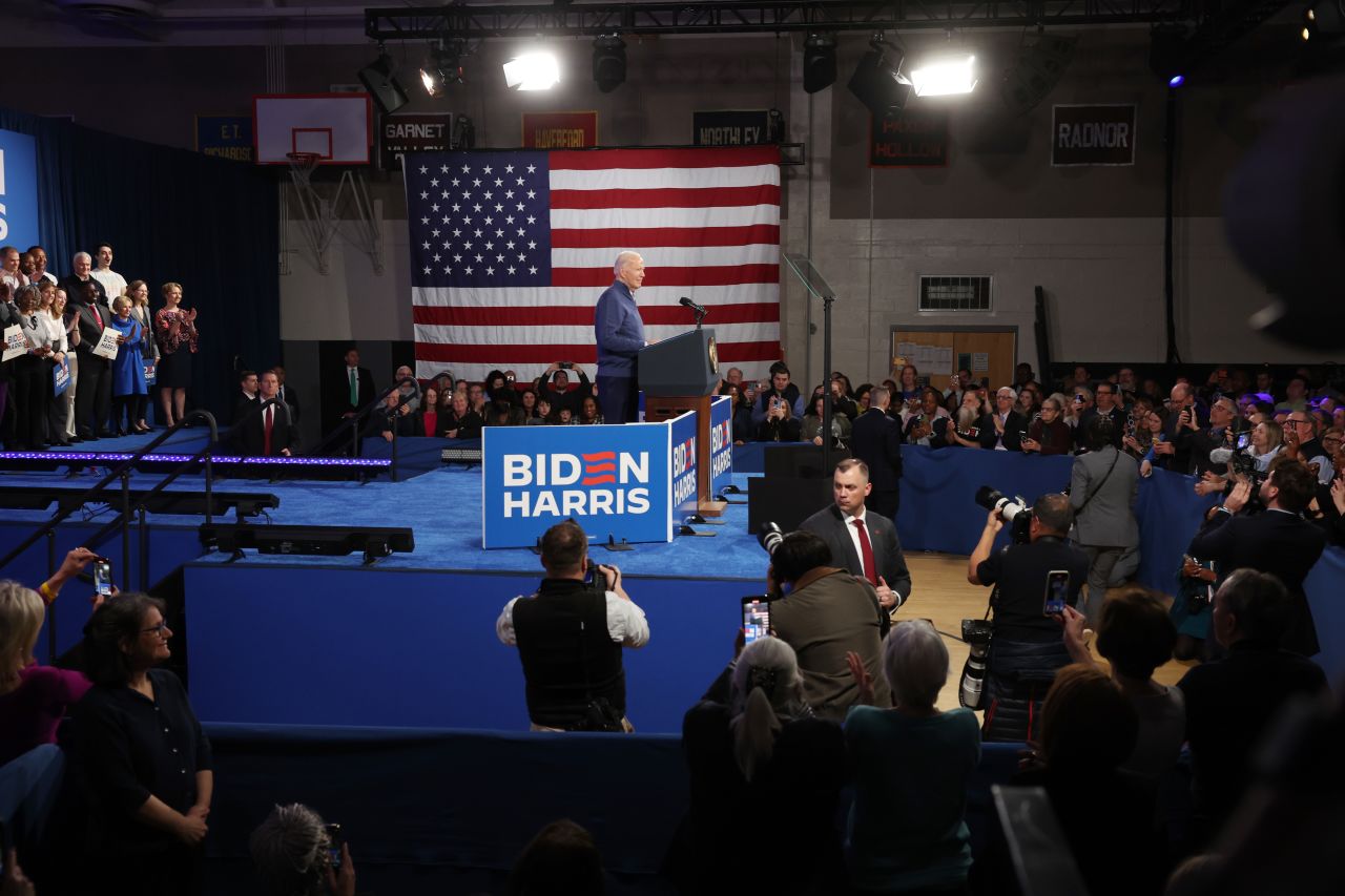 President Joe Biden speaks during a campaign event in Wallingford, Pennsylvania, on March 8.