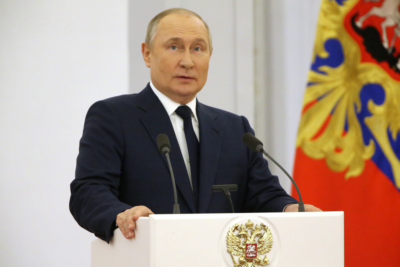 Russian President Vladimir Putin attends a meeting with Beijing 2022 Winter Olympic Games medalists and paralympic athletes at the Grand Kremlin Palace, on April 26, in Moscow, Russia. 