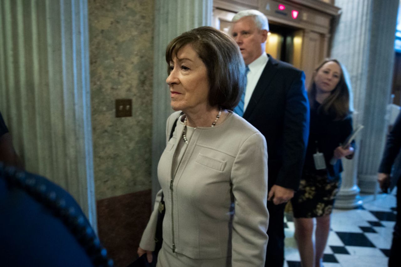 Sen. Susan Collins (R-ME) walks to the Senate floor for a cloture vote on the nomination of Supreme Court Judge Brett Kavanaugh to the U.S. Supreme Court, at the US Capitol, on Oct.  5, 2018 in Washington, DC.