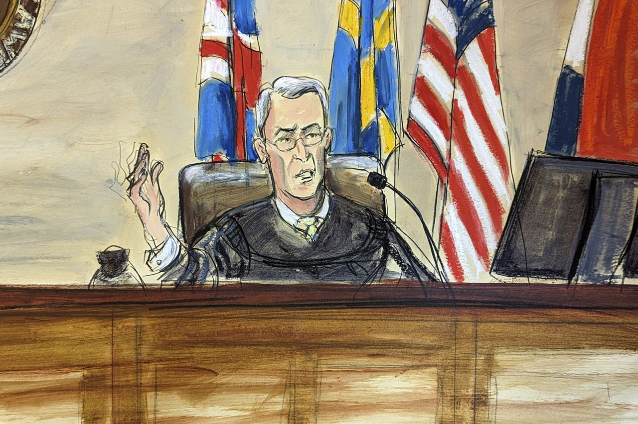 This artist sketch depicts Judge Eric Davis of Delaware Superior Court on the bench Monday in Wilmington.