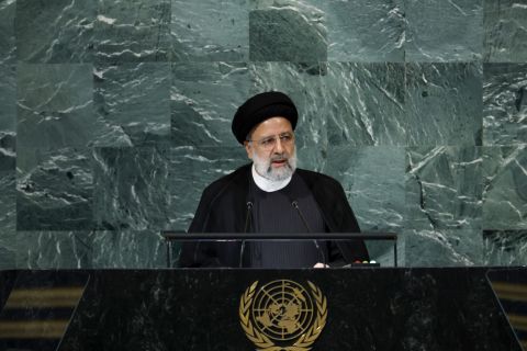 Iranian President Ebrahim Raisi delivers remarks at the U.N. headquarters on Wednesday, September 21.
