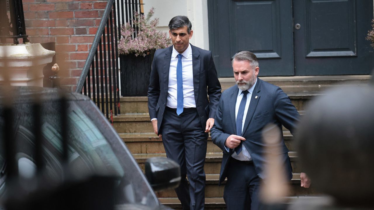 Outgoing British Prime Minister Rishi Sunak is seen leaving the Conservative Party headquarters in London on July 5.