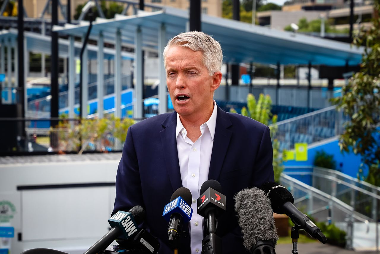 CEO Craig Tiley of Tennis Australia talks during a news conference in Melbourne, on February 4.