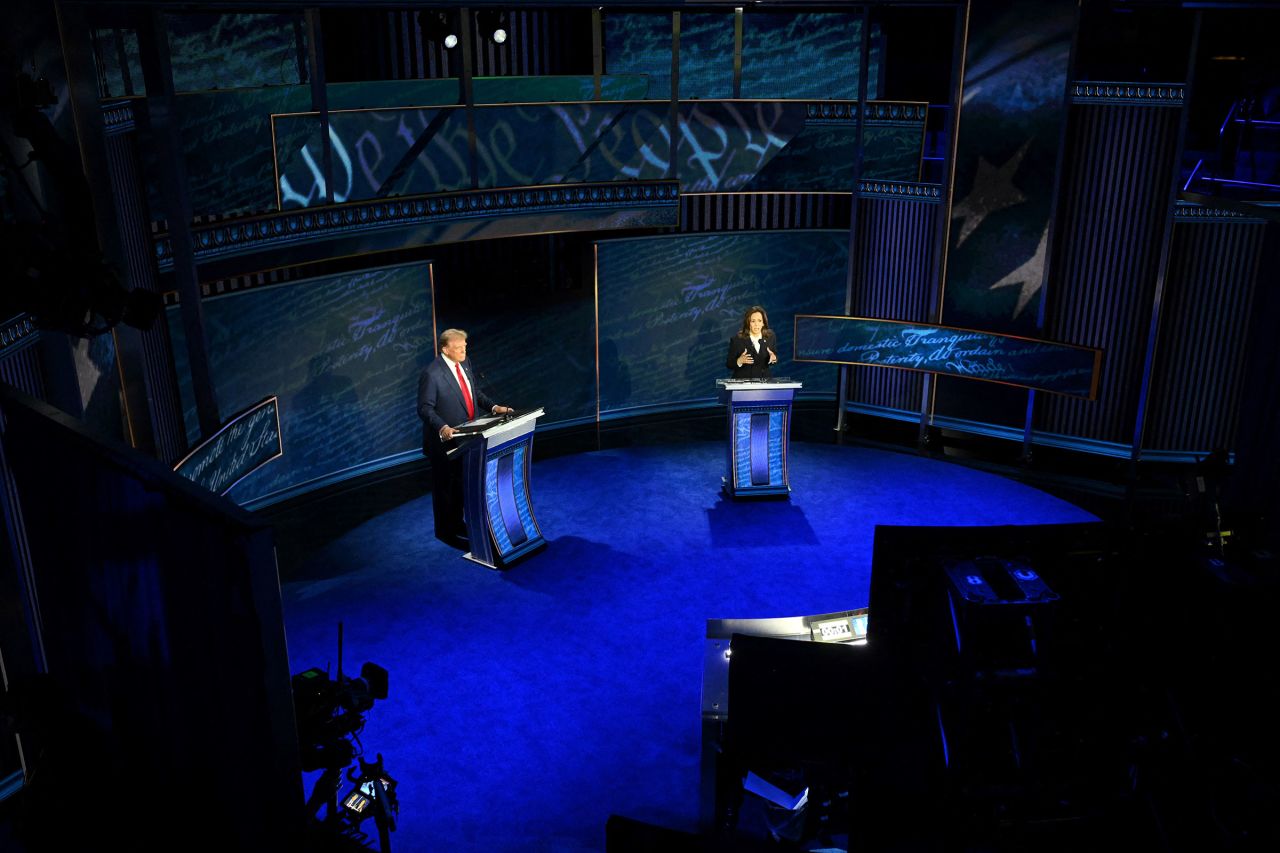 Harris speaks during a presidential debate with former President Donald Trump at the National Constitution Center in Philadelphia.