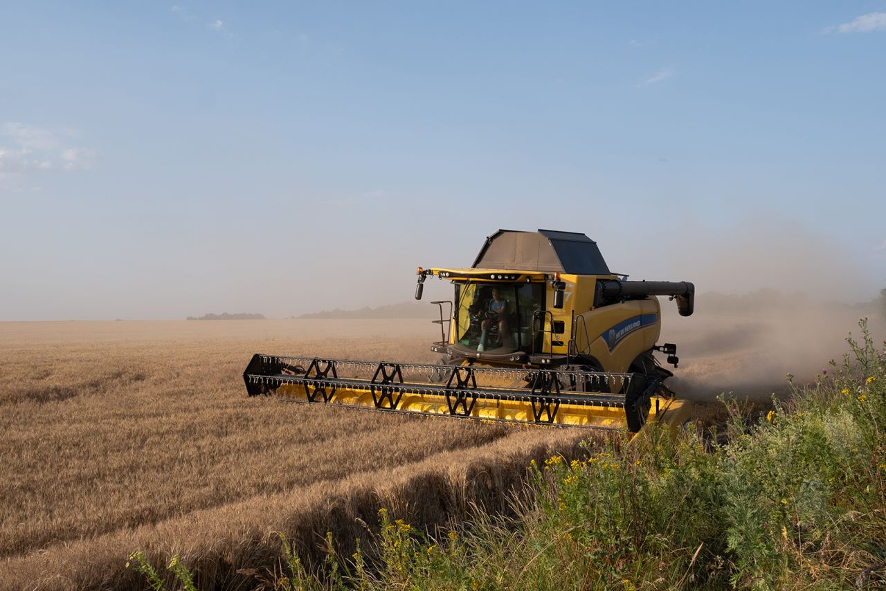 Harvester works on a wheat fields in Prymorske, Ukraine on July 5.