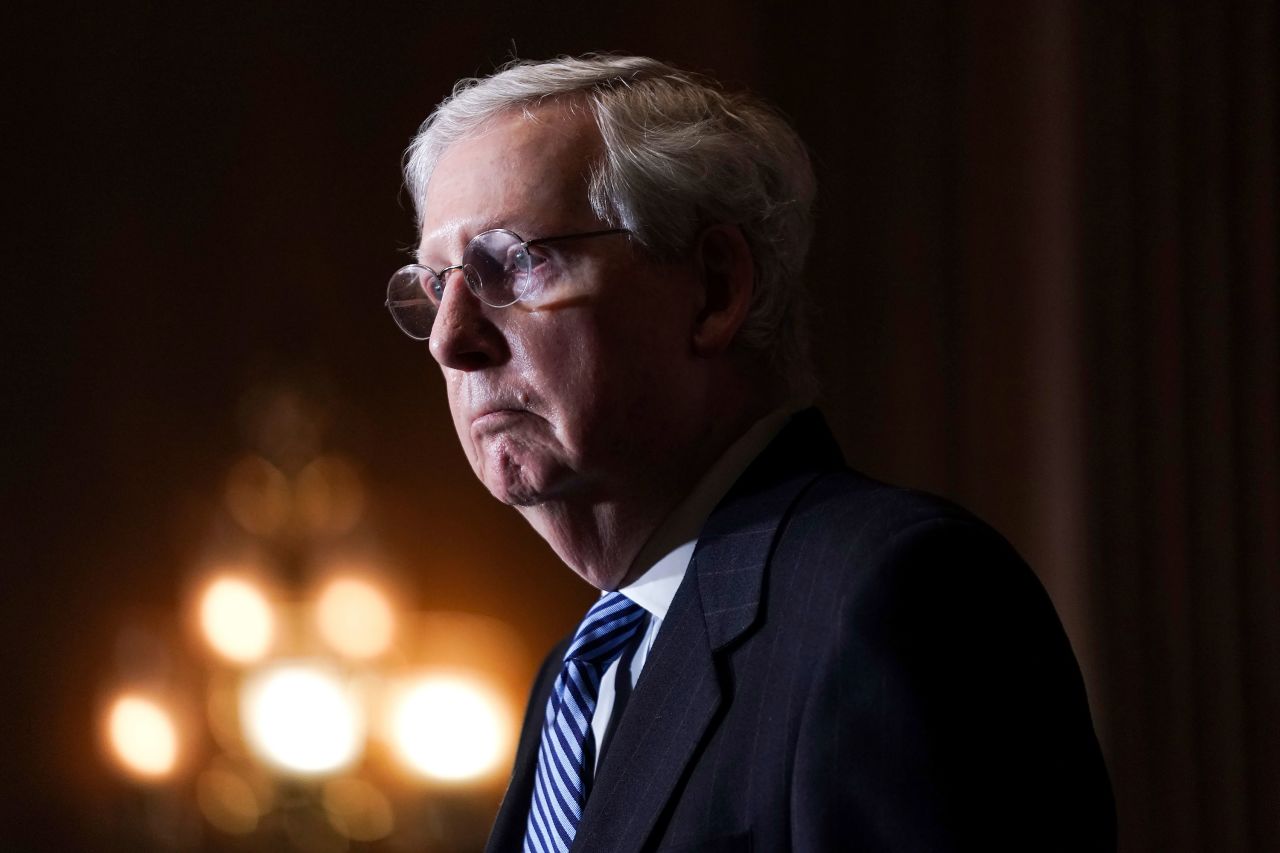 Senate Majority Leader Mitch McConnell talks during a news conference on December 8 on Capitol Hill in Washington, DC.