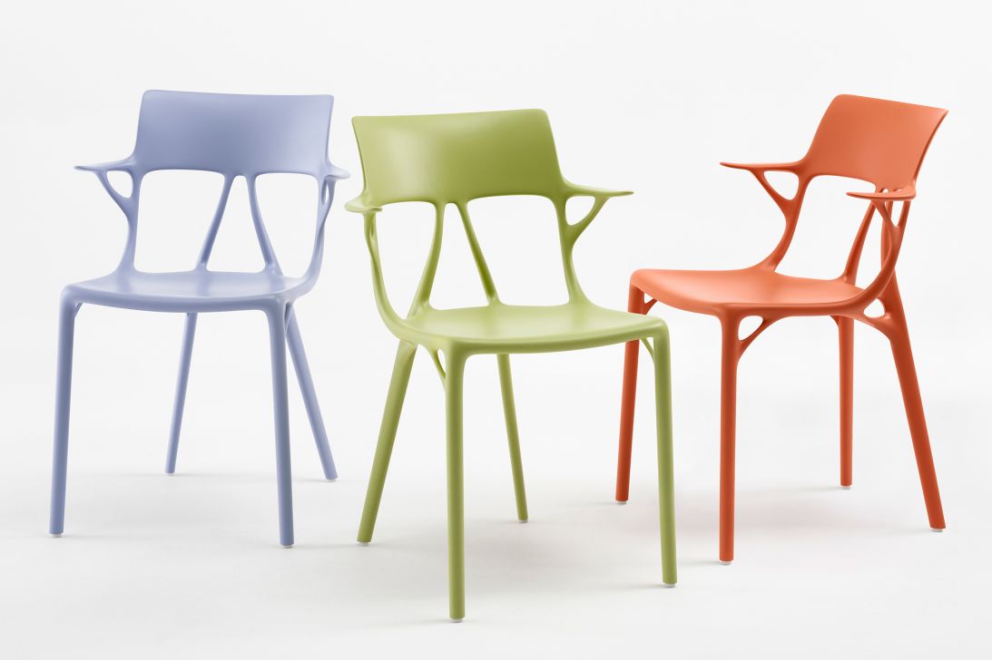 Made from recycled materials, Philippe Starck's AI furniture range features the "first chair designed outside our brain," according to the French designer's studio.