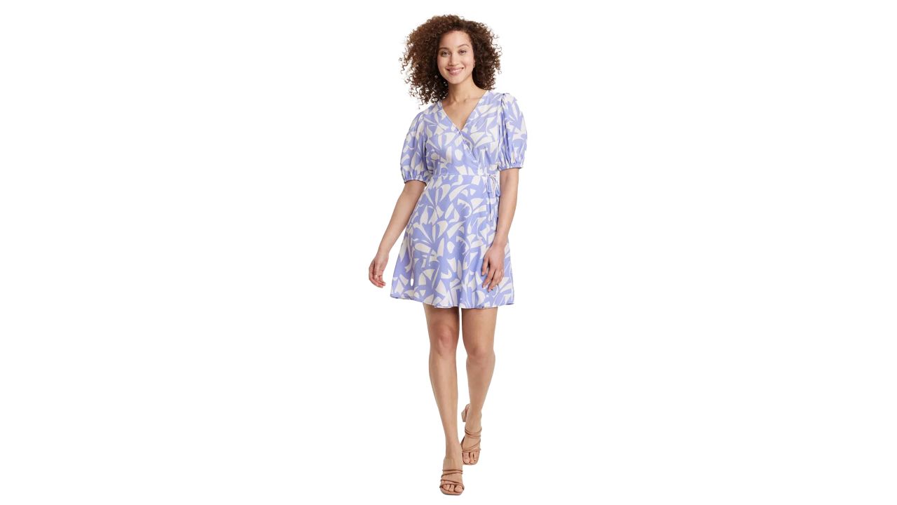 A New Day Women's Balloon Short Sleeve Mini Wrap Dress in purple 