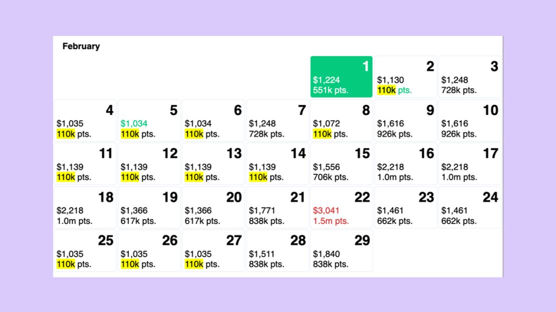 A screenshot showing an award calendar on Awayz