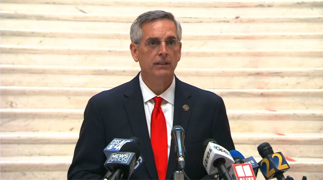 Georgia Secretary of State Brad Raffensperger speaks during a press conference on Friday, November 6.