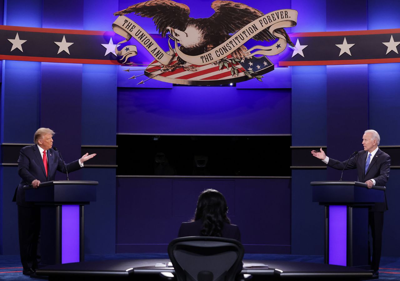 President Donald Trump and Democratic presidential nominee Joe Biden participate in the final presidential debate at Belmont University on October 22, in Nashville, Tennessee.