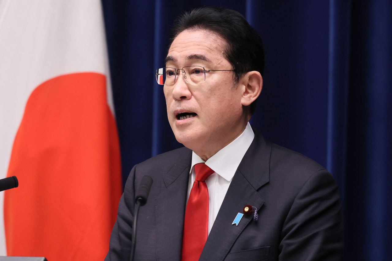 Fumio Kishida delivers a speech in New Delhi on March 20. 