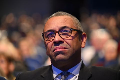 British Foreign Secretary James Cleverly attends the opening day of the annual Conservative Party conference on October 02 in Birmingham, England.