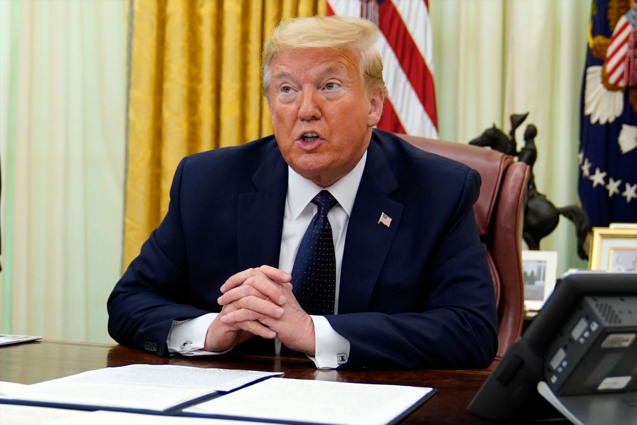 President Donald Trump speaks in the Oval Office of the White House on May 28 in Washington. 