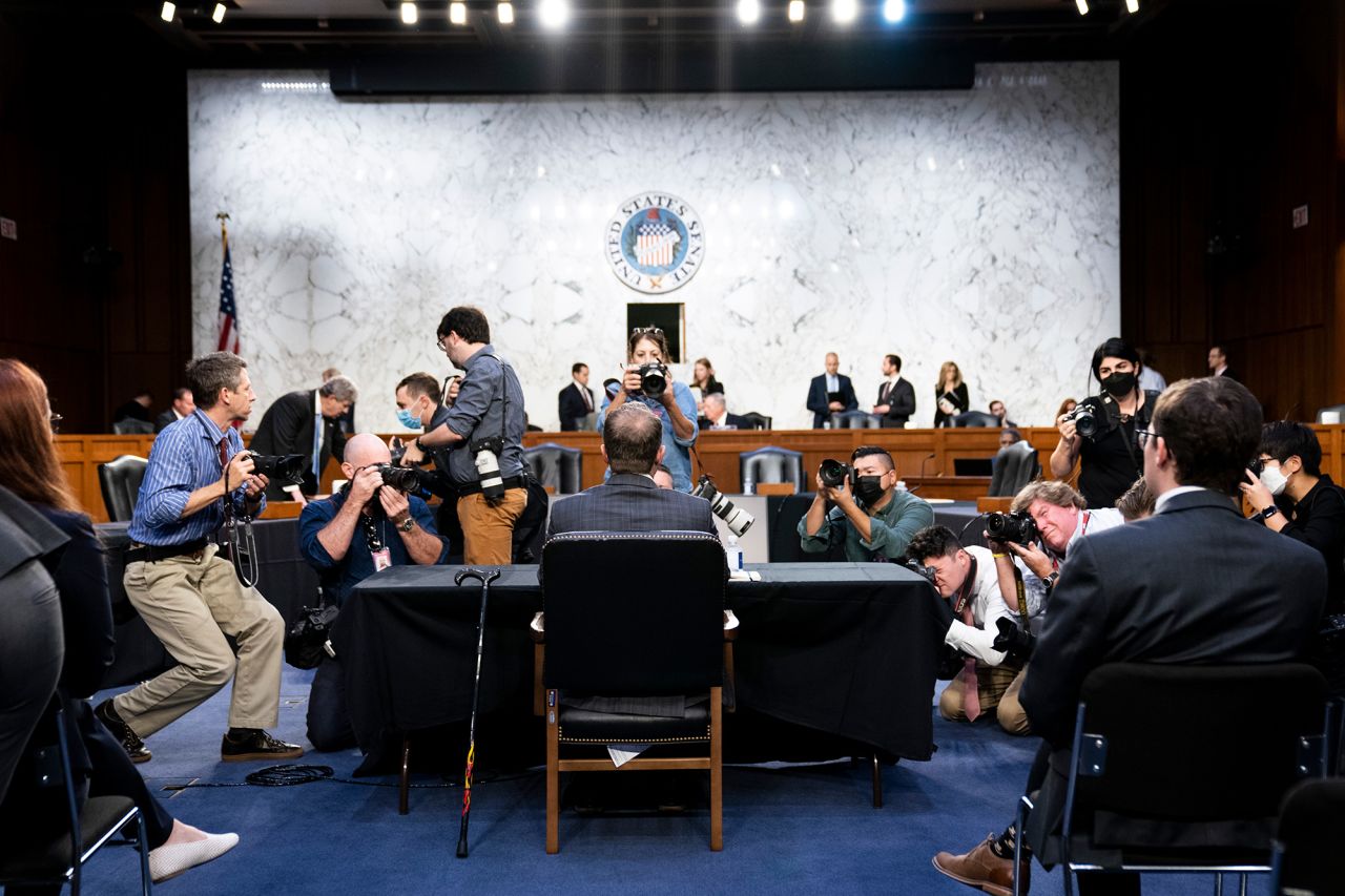 Peiter Zatko testifies before the Senate Judiciary Committee on Capitol Hill in Washington, on September 13.