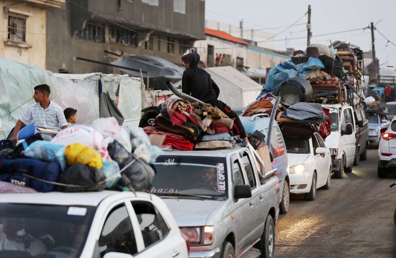 Palestinians fleeing Rafah arrive at Deir al-Balah, Gaza, on May 11.