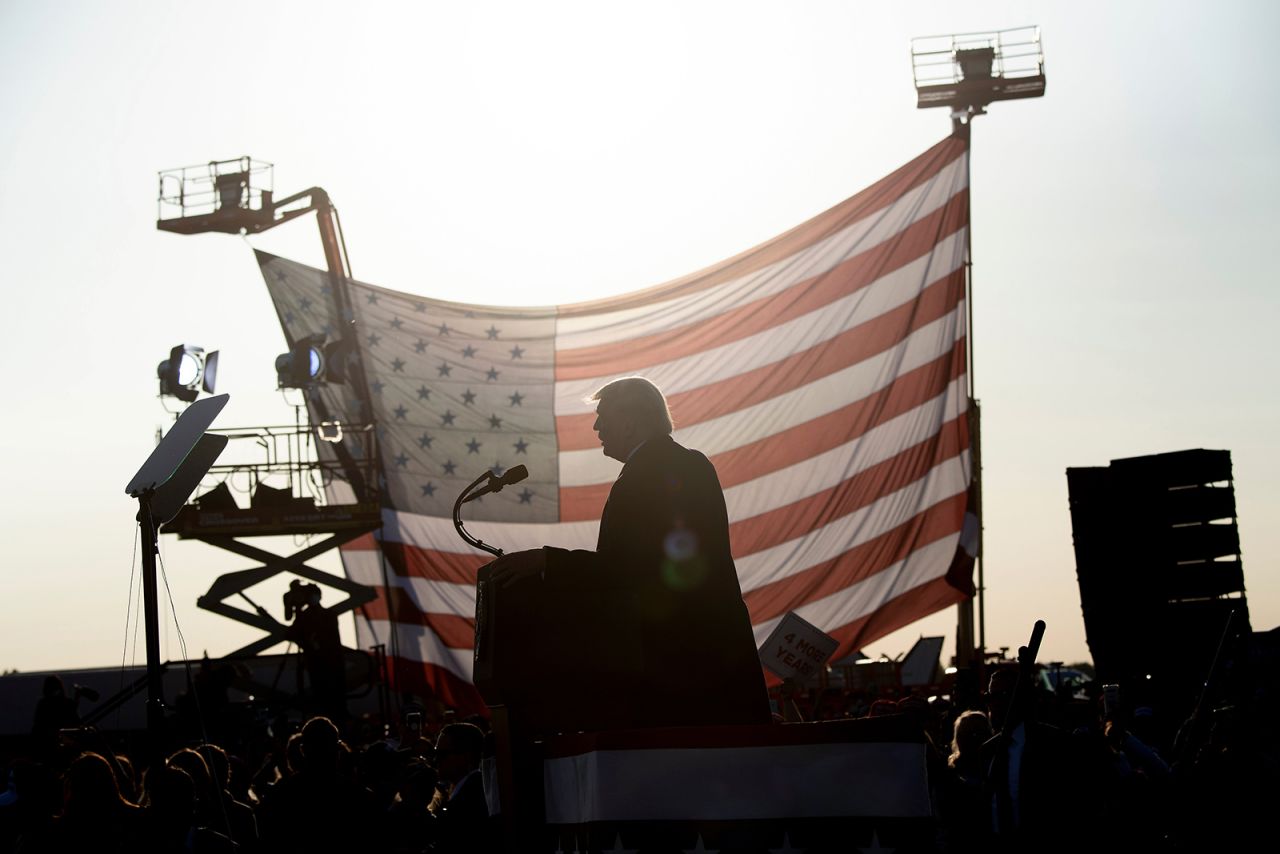 President Donald Trump speaks during a "Great American Comeback" rally at Bemidji Regional Airport in Bemidji, Minnesota, on September 18.