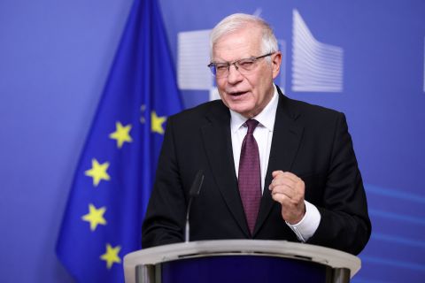 European Commission vice-president in charge of Foreign Policy Josep Borrell gives a joint press statement with Commission President on Russia's attack on Ukraine, in Brussels, Belgium, on February 24.