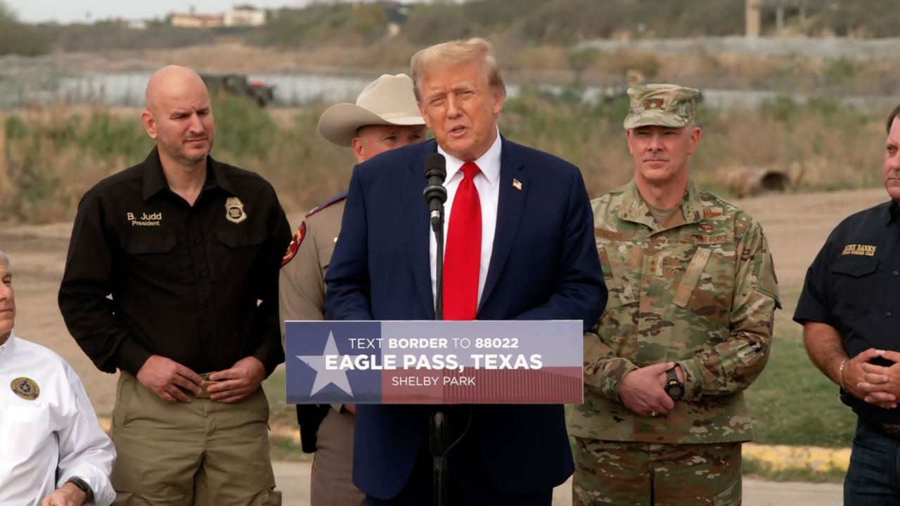 Former President Donald Trump speaks in Eagle Pass, Texas, on February 29.