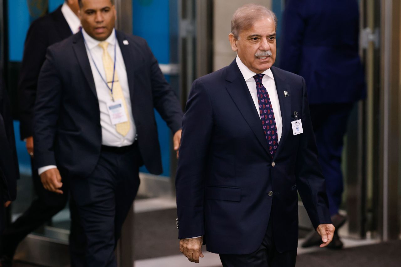 Pakistan's Prime Minister Shehbaz Sharif arrives for the United Nations General Assembly on Tuesday.