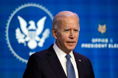 President-elect Joe Biden speaks in Wilmington, Delaware, on January 7.