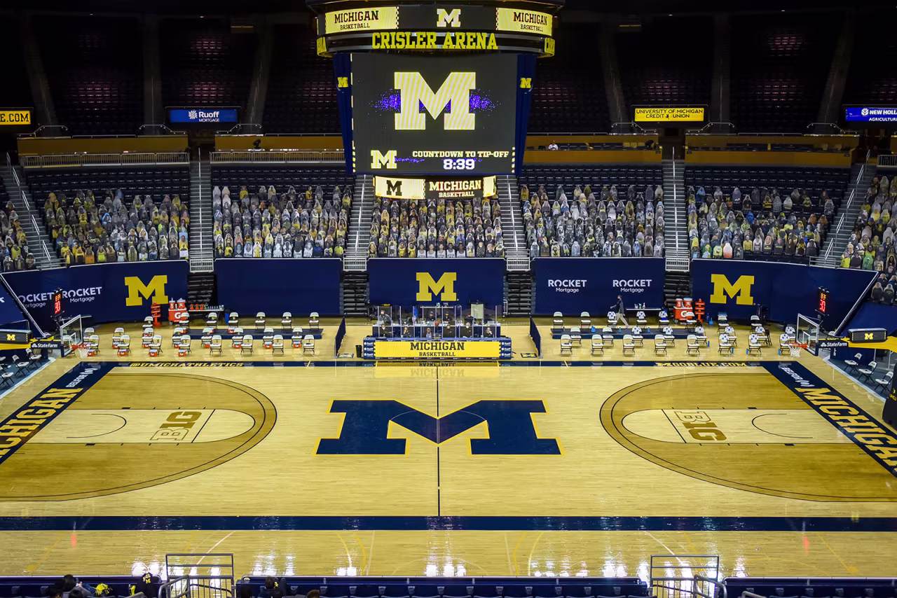 Crisler Arena is seen ahead of the game between the Minnesota Golden Gophers and Michigan Wolverines in Ann Arbor, Michigan, on January 06.