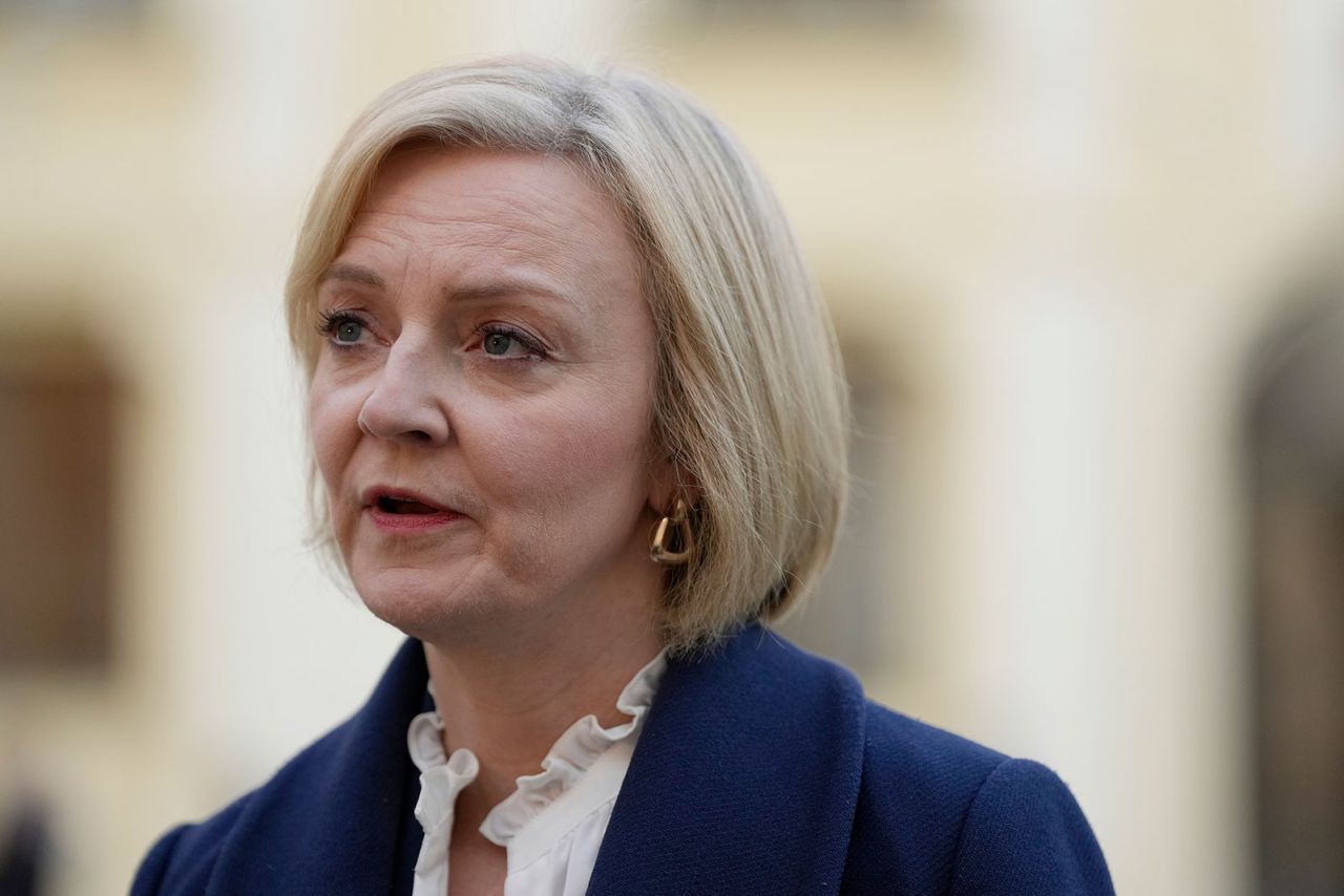 British Prime Minister Liz Truss makes a press statement on October 6 in Prague.