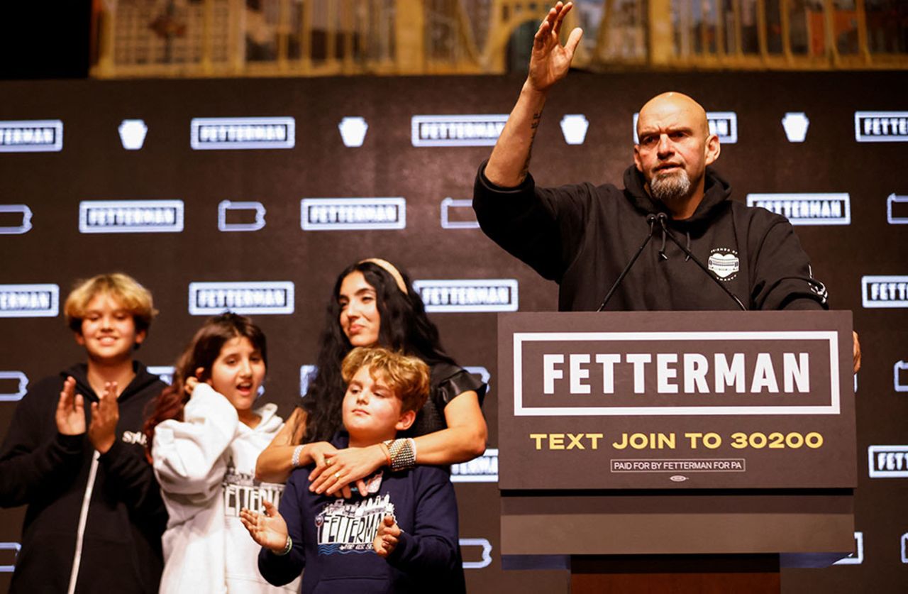 Fetterman?speaks alongside his wife?and children in Pittsburgh, Pennsylvania, on November .