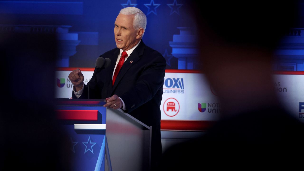 Former Vice President Mike Pence answers a question during the debate on Wednesday in California. Pence struggled to respond when challenged on their respective records on health care.