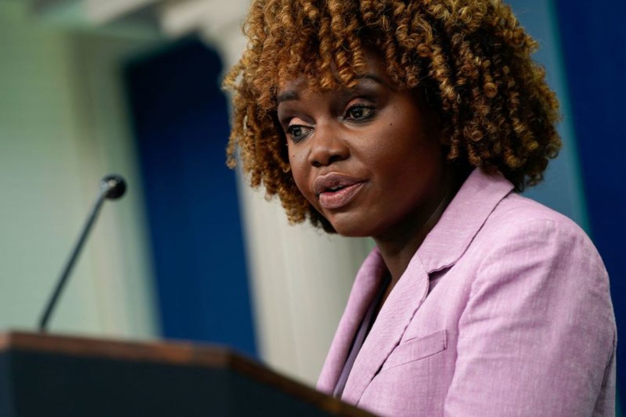 White House press secretary Karine Jean-Pierre speaks at a press briefing at the White House in Washington, DC, on May 16. 