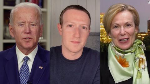 Former Vice President Joe Biden, Facebook CEO Mark Zuckerberg, and Coronavirus Response Coordinator Deborah Birx.