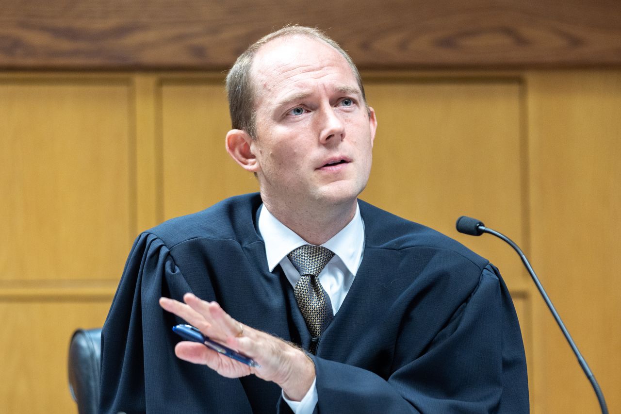 Judge Scott McAfee presides over a hearing regarding media access at the Fulton County Courthouse August 31, 2023 in Atlanta.