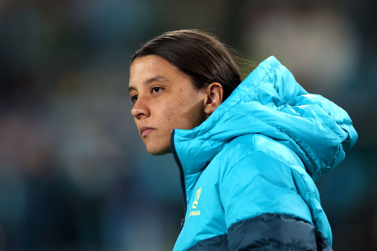 Sam Kerr of Australia looks on prior to the 2023 FIFA Women's World Cup Group B match between Australia and Ireland at Stadium Australia in Sydney on July 20.