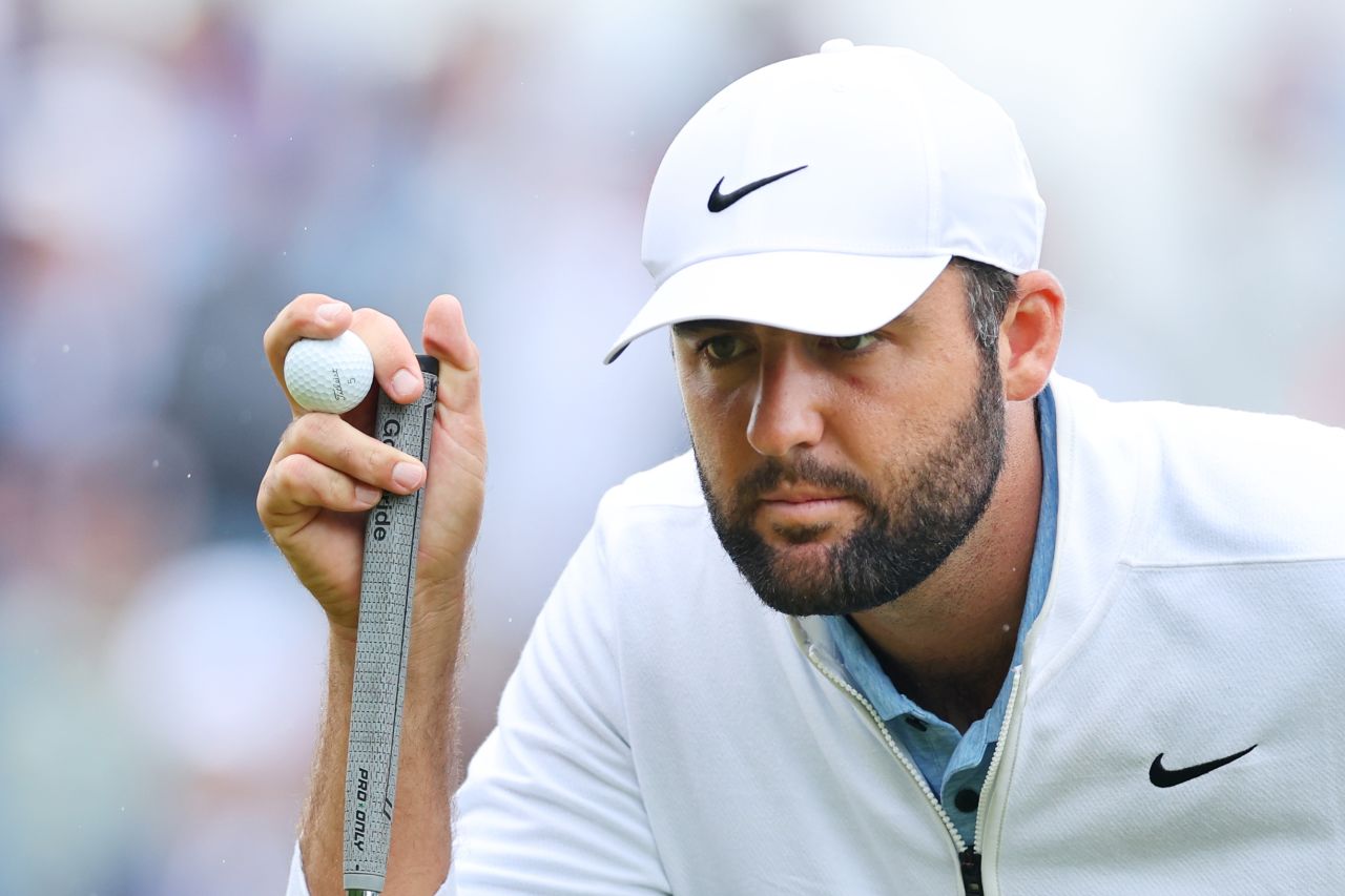 Scottie Scheffler of the United States lines up a putt on May 17, in Louisville, Kentucky. 