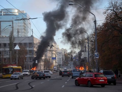 Explosions on the streets of central Kyiv, Ukraine, on October 10.
